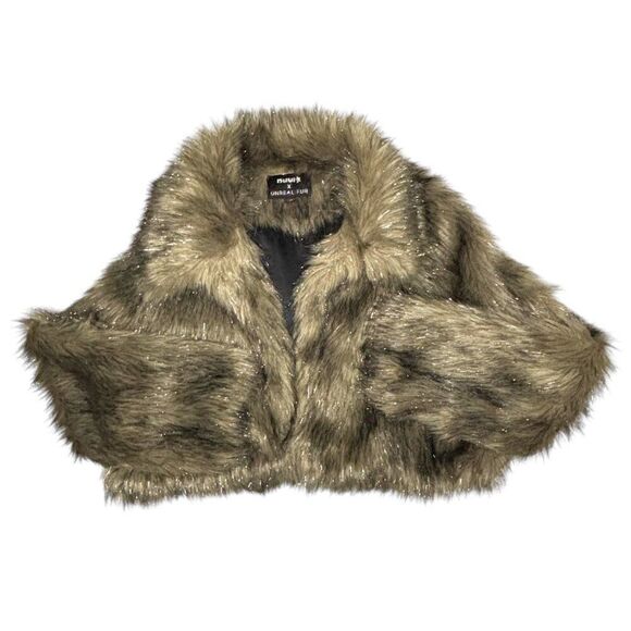 UNREAL FUR X NUULY Stardust Faux Fur Cropped Jacket Metallic Mob Wife Glam Coat - Picture 5 of 12